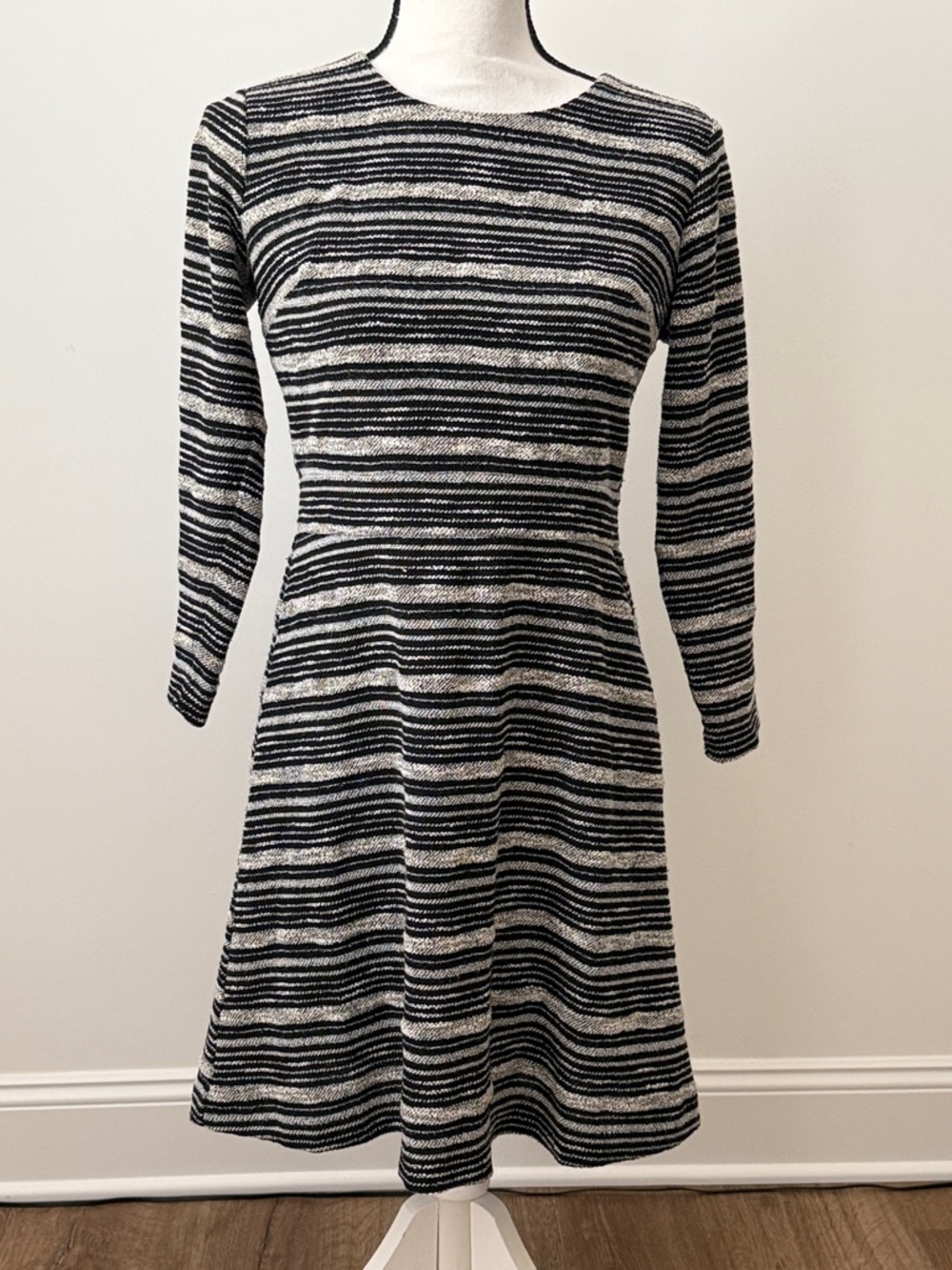 LOFT Classic Black & White Striped Fit-and-Flare Dress